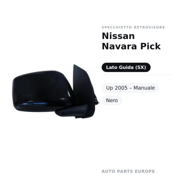 Specchietto Retrovisore Sinistro Nissan Navara Pick-Up 2005 – Manuale, Nero – foto 2