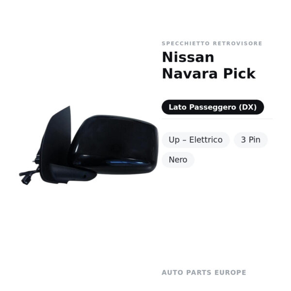 Specchietto Retrovisore Destro Nissan Navara Pick-Up – Elettrico, 3 Pin, Nero – foto 2