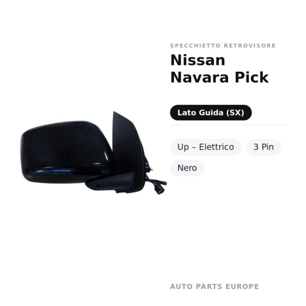 Außenspiegel Links Nissan Navara Pick-Up – Elektrisch, 3-polig, Schwarz – Bild 2