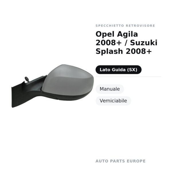 Außenspiegel Links Opel Agila 2008+ / Suzuki Splash 2008+ – Manuell, Lackierbar – Bild 2