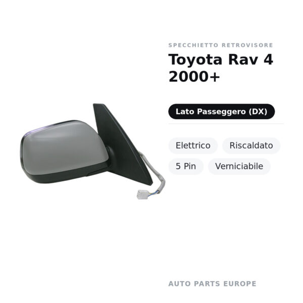 Specchietto Retrovisore Destro Toyota Rav 4 2000+ – Elettrico, Riscaldato, 5 Pin, Verniciabile – foto 2