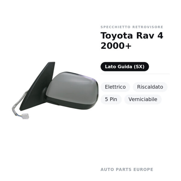 Specchietto Retrovisore Sinistro Toyota Rav 4 2000+ – Elettrico, Riscaldato, 5 Pin, Verniciabile – foto 2