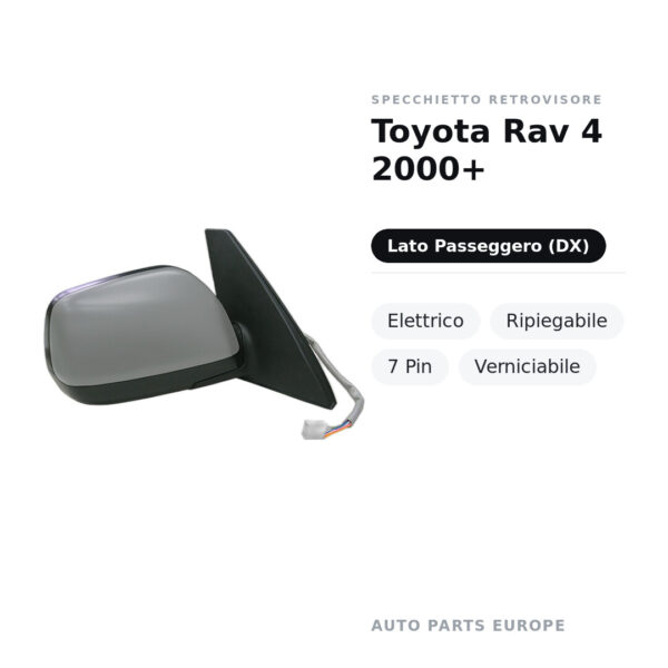 Specchietto Retrovisore Destro Toyota Rav 4 2000+ – Elettrico, Ripiegabile, 7 Pin, Verniciabile – foto 2