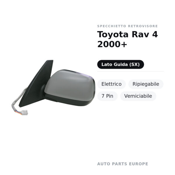 Specchietto Retrovisore Sinistro Toyota Rav 4 2000+ – Elettrico, Ripiegabile, 7 Pin, Verniciabile – foto 2