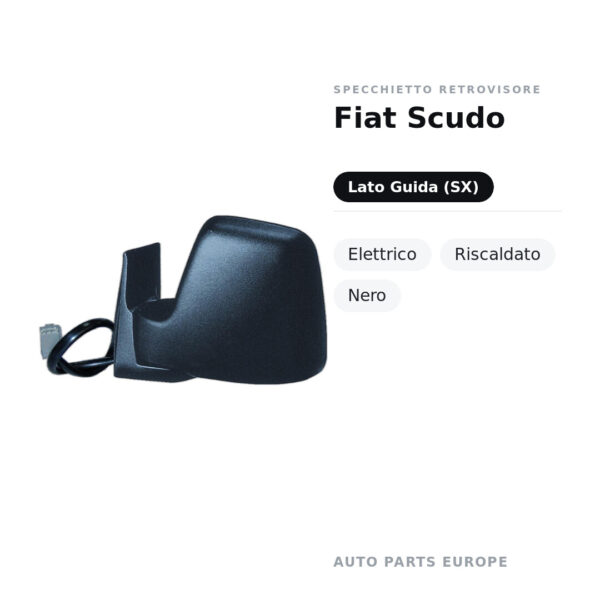 Specchietto Retrovisore Sinistro Fiat Scudo – Elettrico, Riscaldato, Nero – foto 2