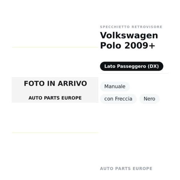 Außenspiegel Rechts Volkswagen Polo 2009+ – Manuell, mit Blinkleuchte, Schwarz – Bild 2