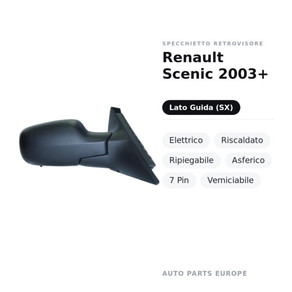 Außenspiegel Links Renault Scenic 2003+ – Elektrisch, Beheizt, Klappbar, Asphärisch, 7-polig, Lackierbar – Bild 2