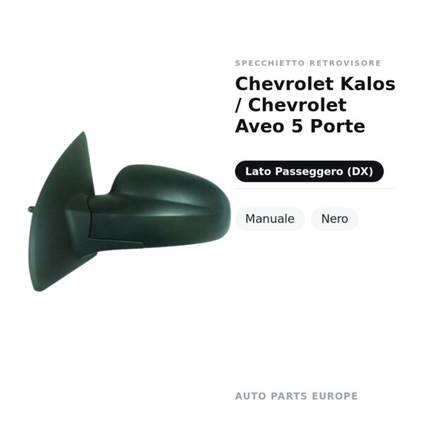 Außenspiegel Rechts Chevrolet Kalos / Chevrolet Aveo 5-Türig – Manuell, Schwarz – Bild 2