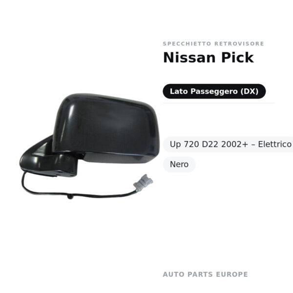 Specchietto Retrovisore Destro Nissan Pick-Up 720 D22 2002+ – Elettrico, Nero – foto 2
