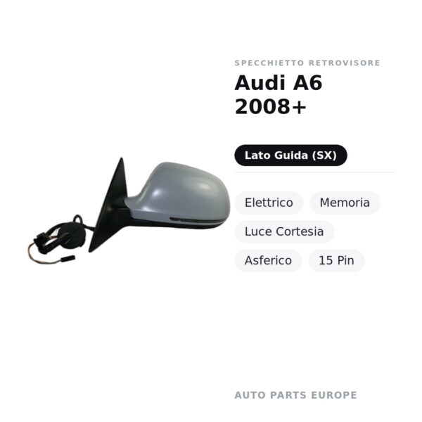Außenspiegel Links Audi A6 2008+ – Elektrisch, Memory, Courtesy Light, Asphärisch, 15 Pin – Bild 2