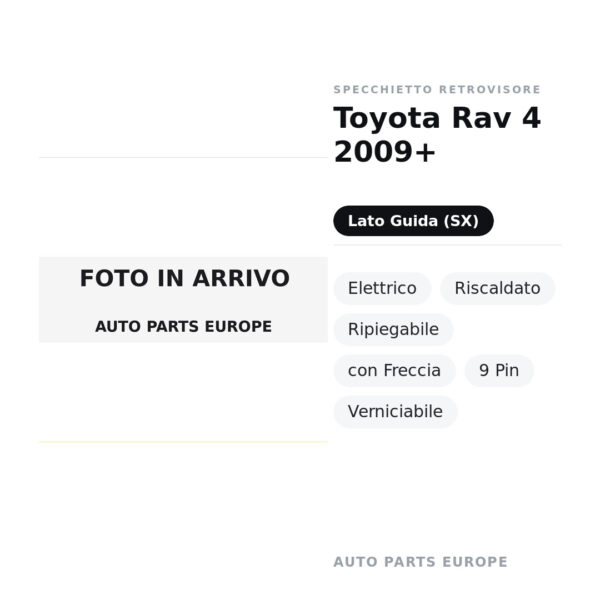 Specchietto Retrovisore Sinistro Toyota Rav 4 2009+ – Elettrico, Riscaldato, Ripiegabile, con Freccia, 9 Pin, Verniciabile