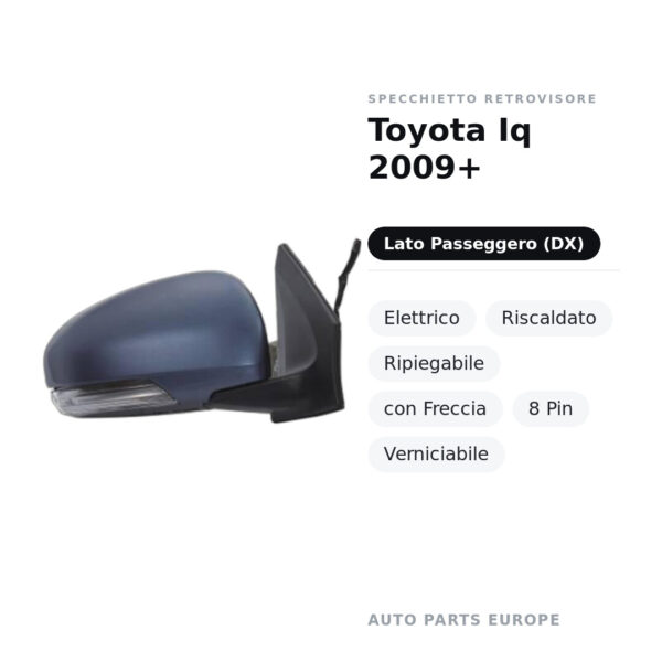 Specchietto Retrovisore Destro Toyota Iq 2009+ – Elettrico, Riscaldato, Ripiegabile, con Freccia, 8 Pin, Verniciabile – foto