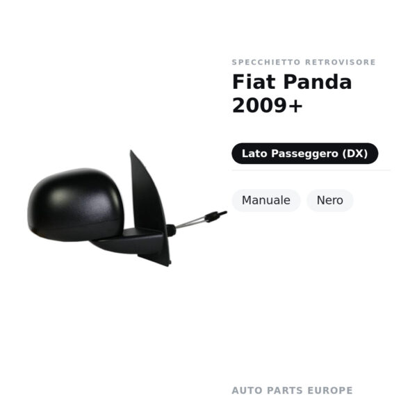 Specchietto Retrovisore Destro Fiat Panda 2009+ – Manuale, Nero – foto 2