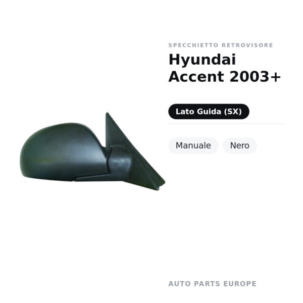 Außenspiegel Links Hyundai Accent 2003+ – Manuell, Schwarz – Bild 2