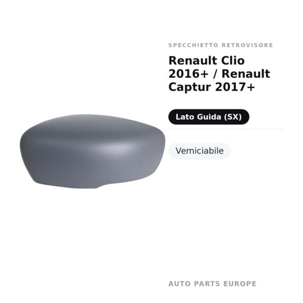 Calotta Specchietto Retrovisore Sinistro Renault Clio 2016+ / Renault Captur 2017+ – Verniciabile – foto 2