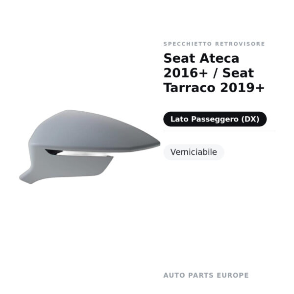 Außenspiegel Rechts Seat Ateca 2016+ / Seat Tarraco 2019+ – Lackierbar – Bild 2