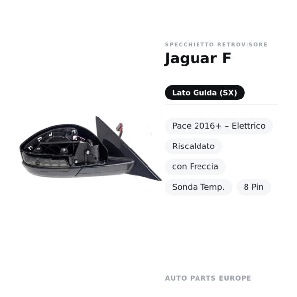 Außenspiegel Links Jaguar F-Pace 2016+ – Elektrisch, Beheizt, mit Blinker, Temperatursensor, 8-polig – Bild 2