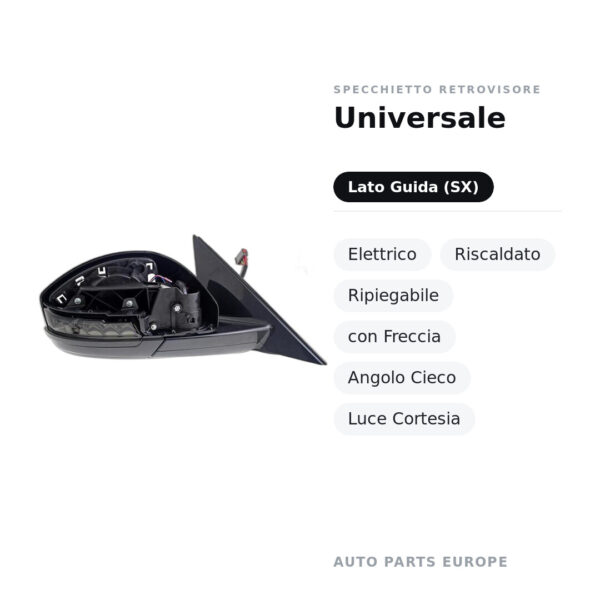 Außenspiegel Links Universal – Elektrisch, Beheizt, Klappbar, mit Blinker, Toter Winkel, Innenleuchte – Bild 2