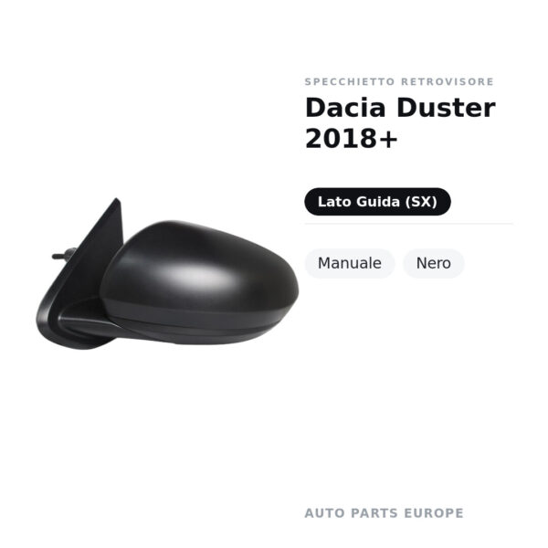 Specchietto Retrovisore Sinistro Dacia Duster 2018+ – Manuale, Nero – foto 2
