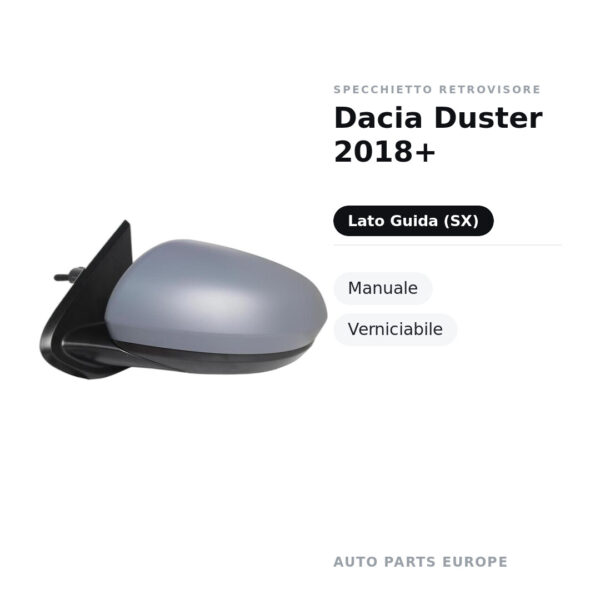 Specchietto Retrovisore Sinistro Dacia Duster 2018+ – Manuale, Verniciabile – foto 2