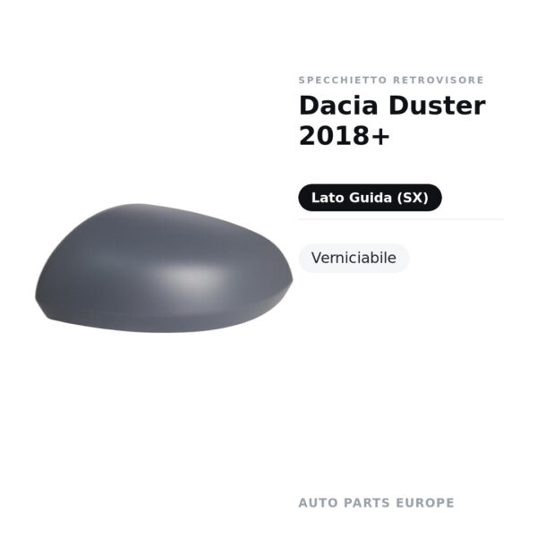 Calotta Specchietto Retrovisore Sinistro Dacia Duster 2018+ – Verniciabile – foto 2
