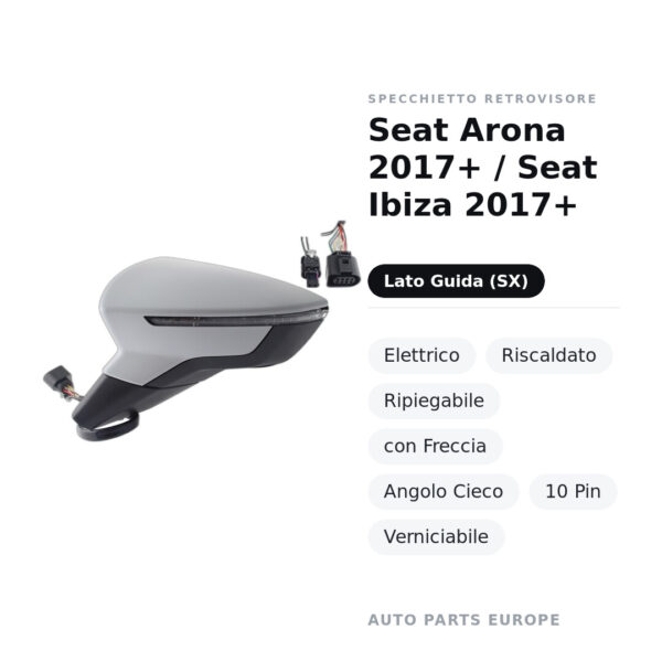 Außenspiegel Links Seat Arona 2017+ / Seat Ibiza 2017+ – Elektrisch, Beheizt, Klappbar, mit Blinklicht, Totwinkel-Sensor