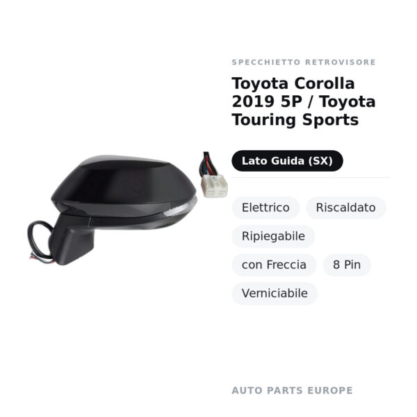 Specchietto Retrovisore Sinistro Toyota Corolla 2019 5P / Toyota Touring Sports – Elettrico, Riscaldato, Ripiegabile, con