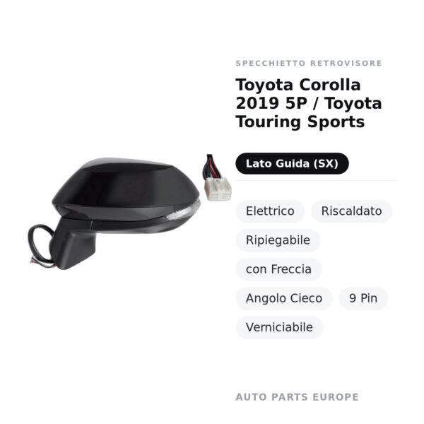 Specchietto Retrovisore Sinistro Toyota Corolla 2019 5P / Toyota Touring Sports – Elettrico, Riscaldato, Ripiegabile, con