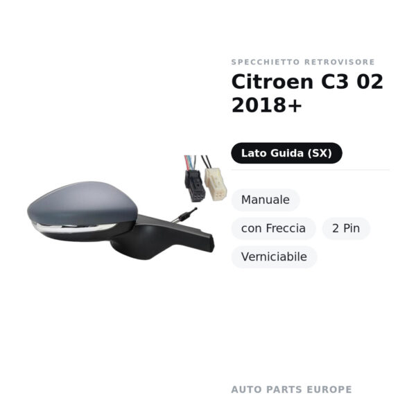 Außenspiegel Links Citroën C3 02 2018+ – Manuell, mit Blinker, 2-polig, Lackierbar – Bild 2