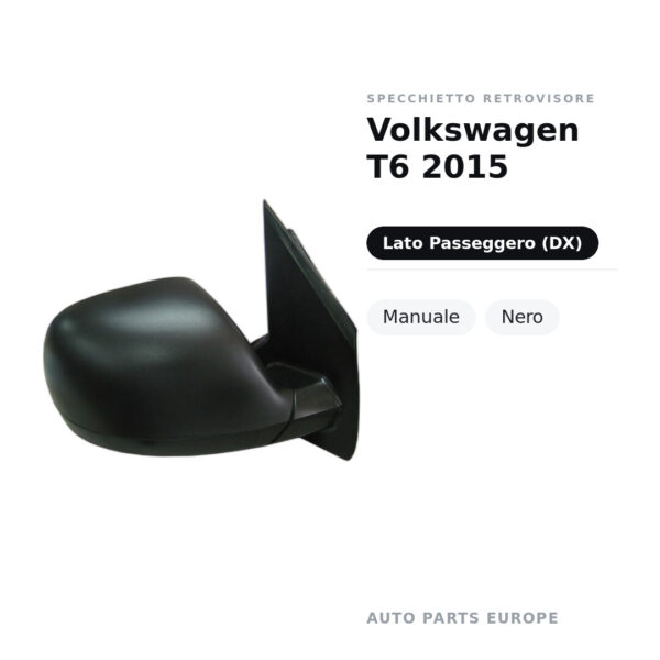Specchietto Retrovisore Destro Volkswagen T6 2015 – Manuale, Nero – foto 2