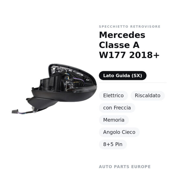 Außenspiegel Links Mercedes Klasse A W177 2018+ – Elektrisch, Beheizt, mit Blinker, Speicher, Toter Winkel, 8+5 Pin – Bild 2