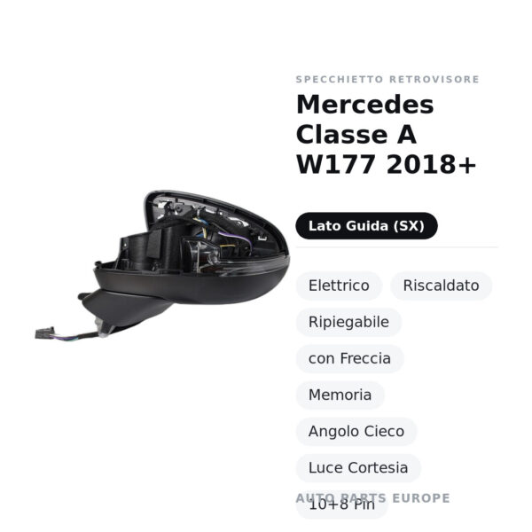 Außenspiegel Links Mercedes Klasse A W177 2018+ – Elektrisch, Beheizt, Klappbar, mit Blinker, Memory, Totwinkel
