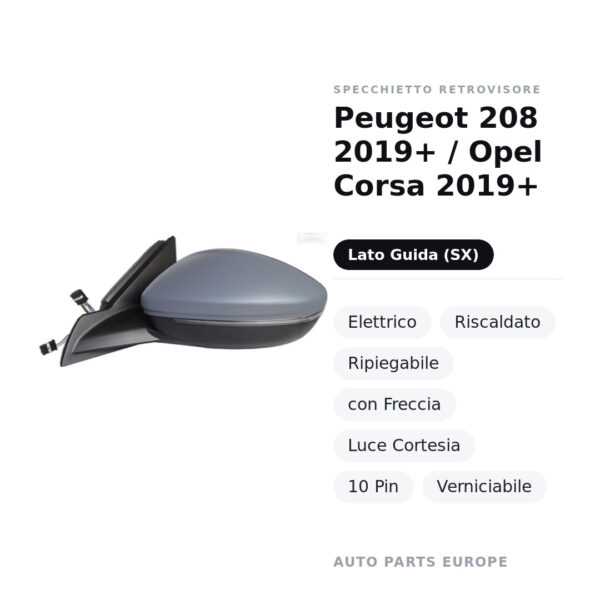 Außenspiegel Links Peugeot 208 2019+ / Opel Corsa 2019+ – Elektrisch, Beheizt, Klappbar, mit Blinker, Umgebungslicht, 10