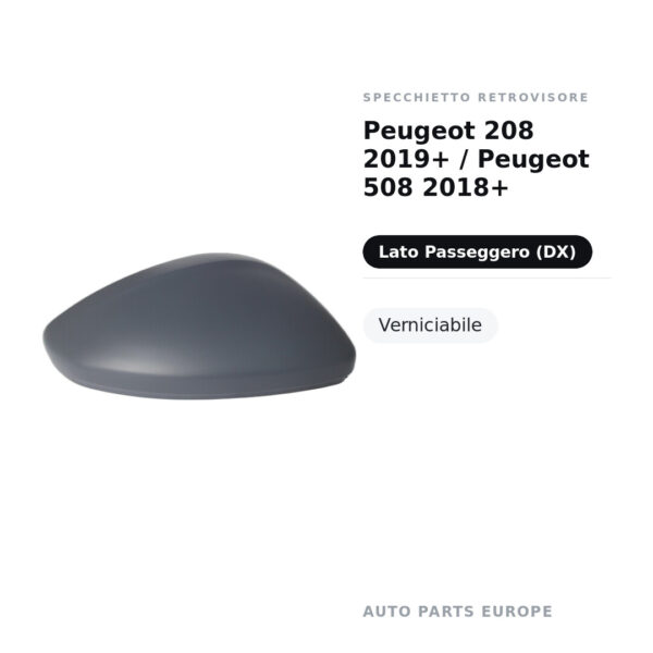 Calotta Specchietto Retrovisore Destro Peugeot 208 2019+ / Peugeot 508 2018+ – Verniciabile – foto 2