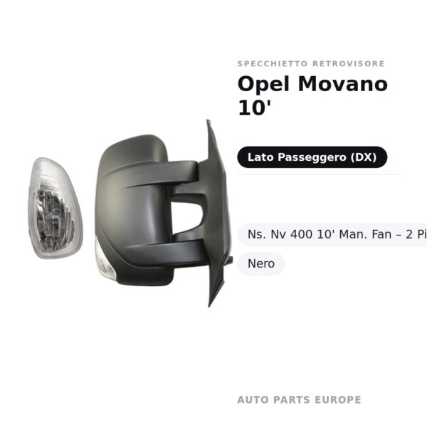 Specchietto Retrovisore Destro Opel Movano 2010 / Nissan NV400 2010 – Manuale, con Freccia, 2 Pin, Nero – foto 2