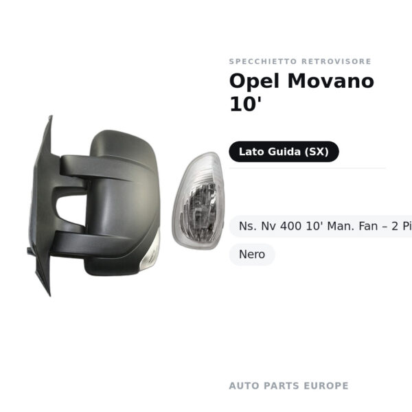 Specchietto Retrovisore Sinistro Opel Movano 2010 / Nissan NV400 2010 – Manuale, con Freccia, 2 Pin, Nero – foto 2