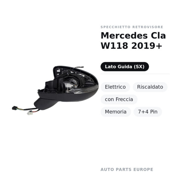 Außenspiegel Links Mercedes Cla W118 2019+ – Elektrisch, Beheizt, mit Blinkleuchte, Memory, 7+4 Pin – Bild 2