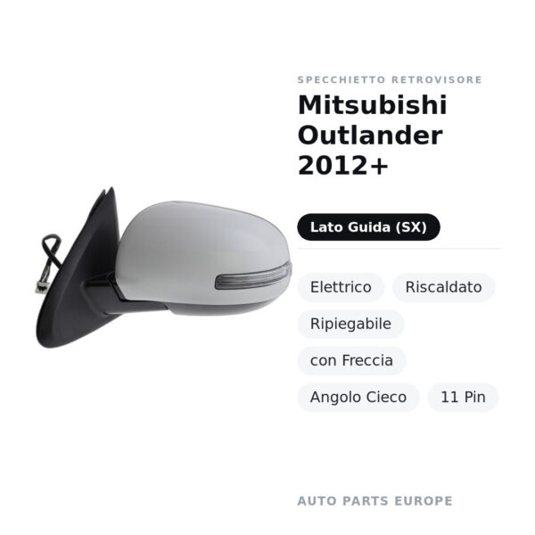 Specchietto Retrovisore Sinistro Mitsubishi Outlander 2012+ – Elettrico, Riscaldato, Ripiegabile, con Freccia, Angolo Cieco