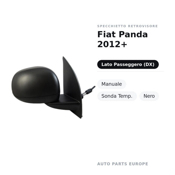 Specchietto Retrovisore Destro Fiat Panda 2012+ – Manuale, Sonda Temp., Nero – foto 2