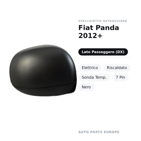 Specchietto Retrovisore Destro Fiat Panda 2012+ – Elettrico, Riscaldato, Sonda Temp., 7 Pin, Nero – foto 2
