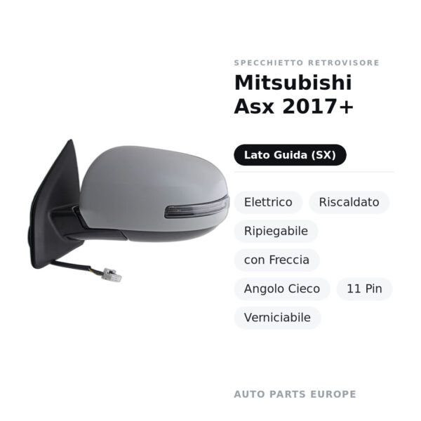 Specchietto Retrovisore Sinistro Mitsubishi Asx 2017+ – Elettrico, Riscaldato, Ripiegabile, con Freccia, Angolo Cieco, 11