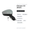 Specchietto Retrovisore Sinistro Citroen C3 2010+ – Elettrico, Riscaldato, Ripiegabile, con Freccia, Base Nera, 9 Pin