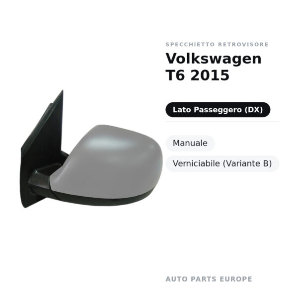 Außenspiegel Rechts Volkswagen T6 2015 – Manuell, Lackierbar (Variante B) – Bild 2