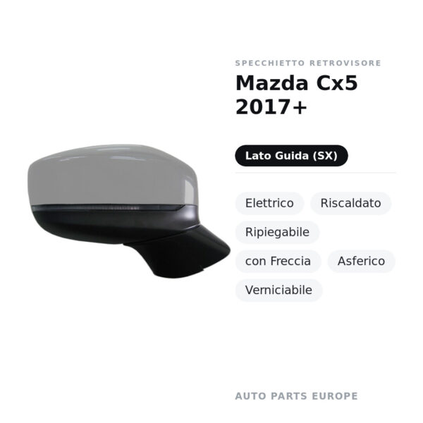 Außenspiegel Links Mazda Cx5 2017+ – Elektrisch, Beheizt, Klappbar, mit Blinker, Asphärisch, Lackierbar – Bild 2