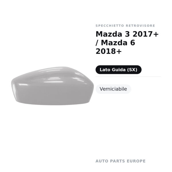 Calotta Specchietto Retrovisore Sinistro Mazda 3 2017+ / Mazda 6 2018+ – Verniciabile – foto 2