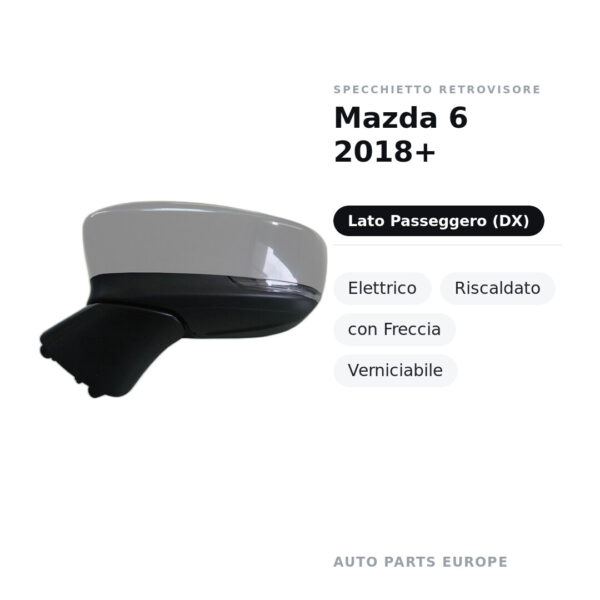 Specchietto Retrovisore Destro Mazda 6 2018+ – Elettrico, Riscaldato, con Freccia, Verniciabile – foto 2