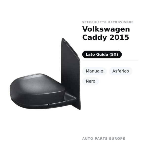 Specchietto Retrovisore Sinistro Volkswagen Caddy 2015 – Manuale, Asferico, Nero – foto 2