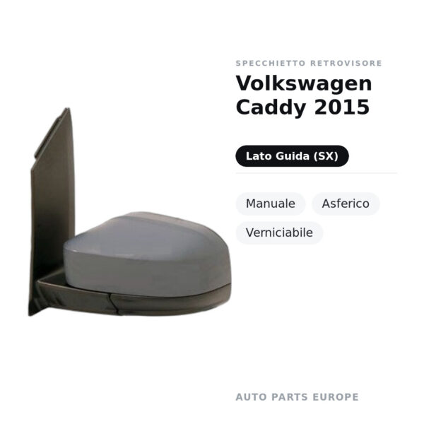 Außenspiegel Links Volkswagen Caddy 2015 – Manuell, Asphärisch, Lackierbar – Bild 2