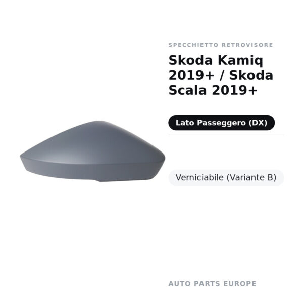 Außenspiegel Rechts Skoda Kamiq 2019+ / Skoda Scala 2019+ – Lackierbar (Variante B) – Bild 2