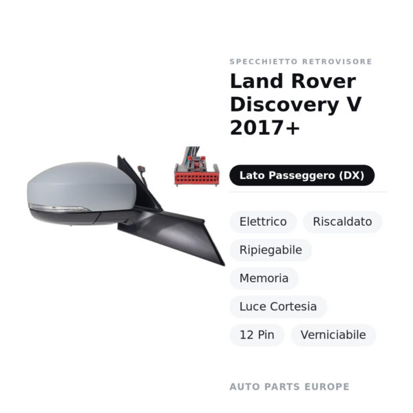 Specchietto Retrovisore Destro Land Rover Discovery V 2017+ – Elettrico, Riscaldato, Ripiegabile, Memoria, Luce Cortesia, 12